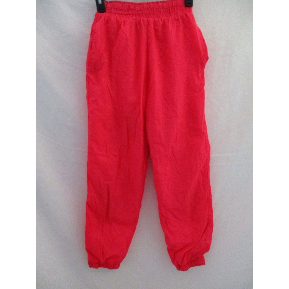 London Fog Pants Neon Pink 14 Large Elastic Lined Windbreaker Bottom Vintage Vtg